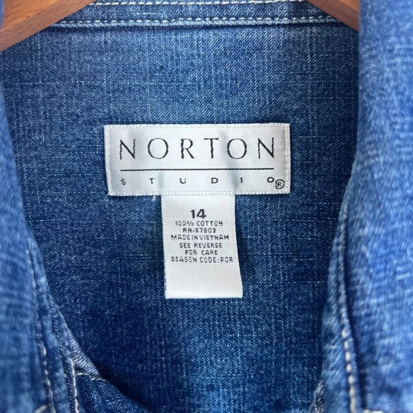 Norton Studios Cotton Denim Button Front Shacket w/ Pockets Size LG - Picture 9 of 11